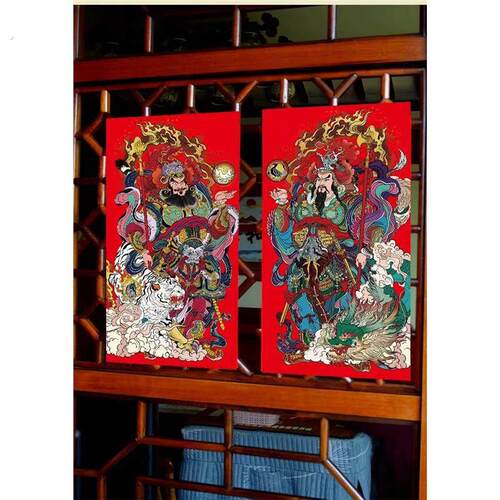 秦叔宝尉迟敬德门神贴大门贴画 画春节装饰霸气龙虎秦琼尉迟恭门