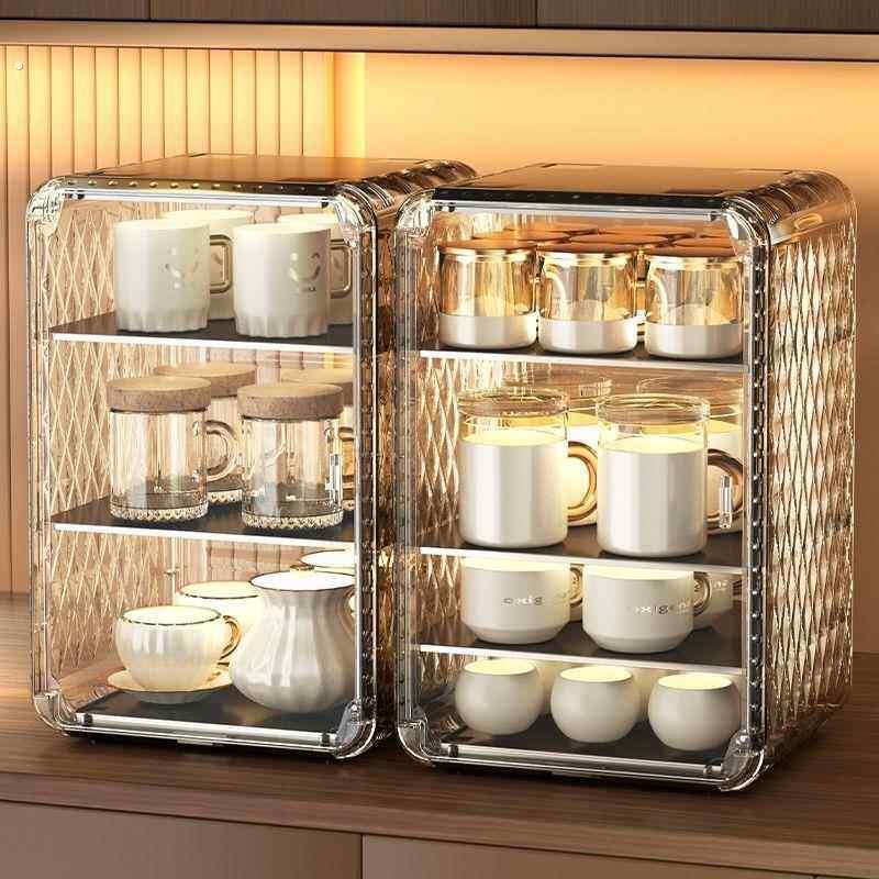 杯子收纳置物架杯具收纳箱家用大容量透明茶具收纳盒桌面酒杯防尘