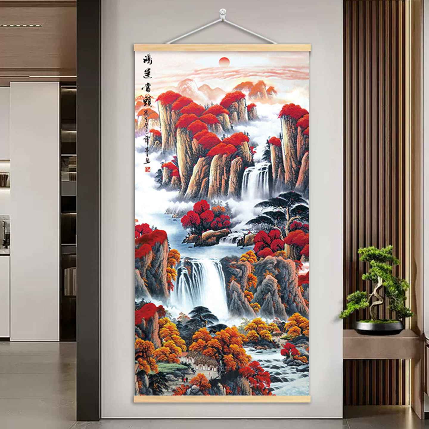 中式靠山图鸿运当头装饰画玄关