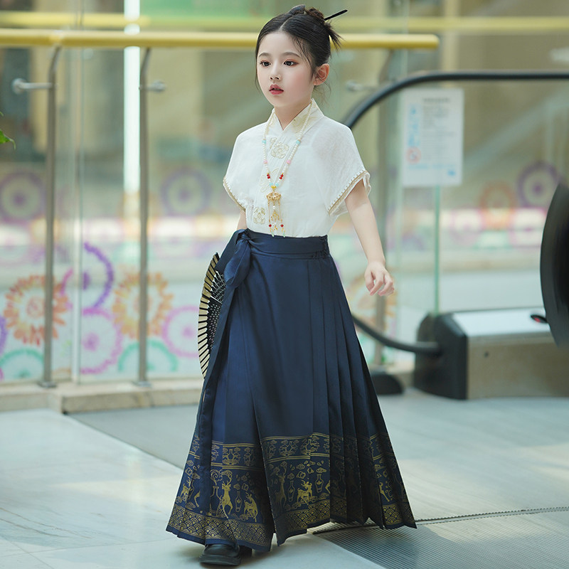 女童马面裙夏款儿童夏天新中式国风古风套装2023新款古装汉服唐装