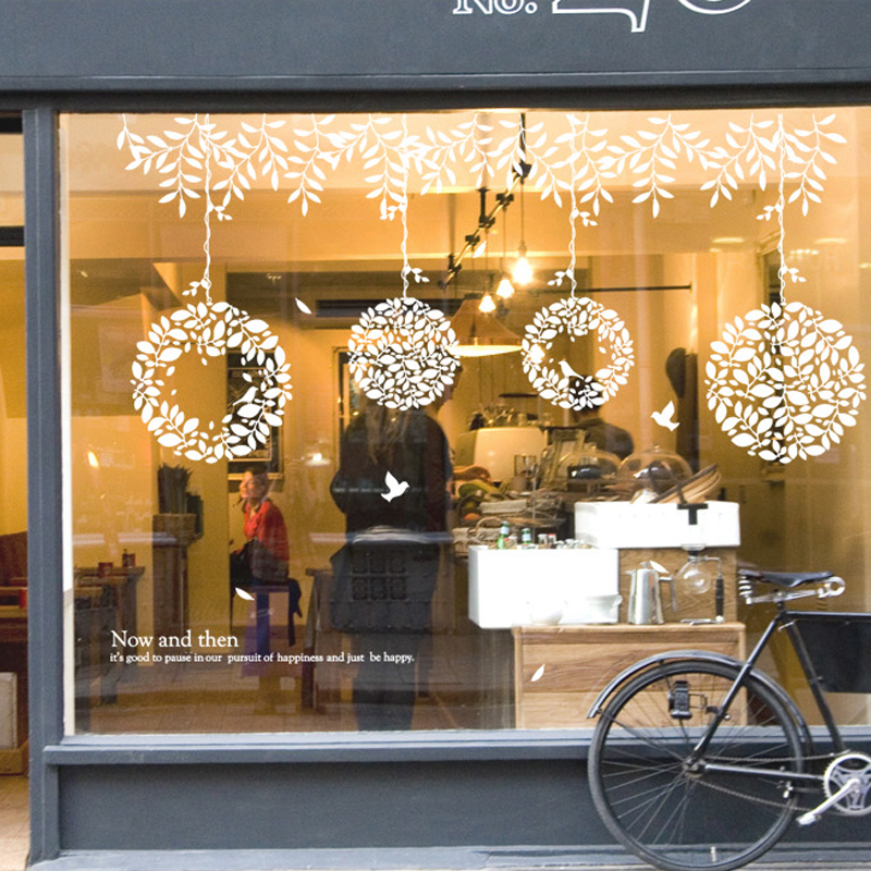 田园清新花盆吊篮服装店铺橱窗玻璃贴客厅沙发电视背景墙装饰贴画