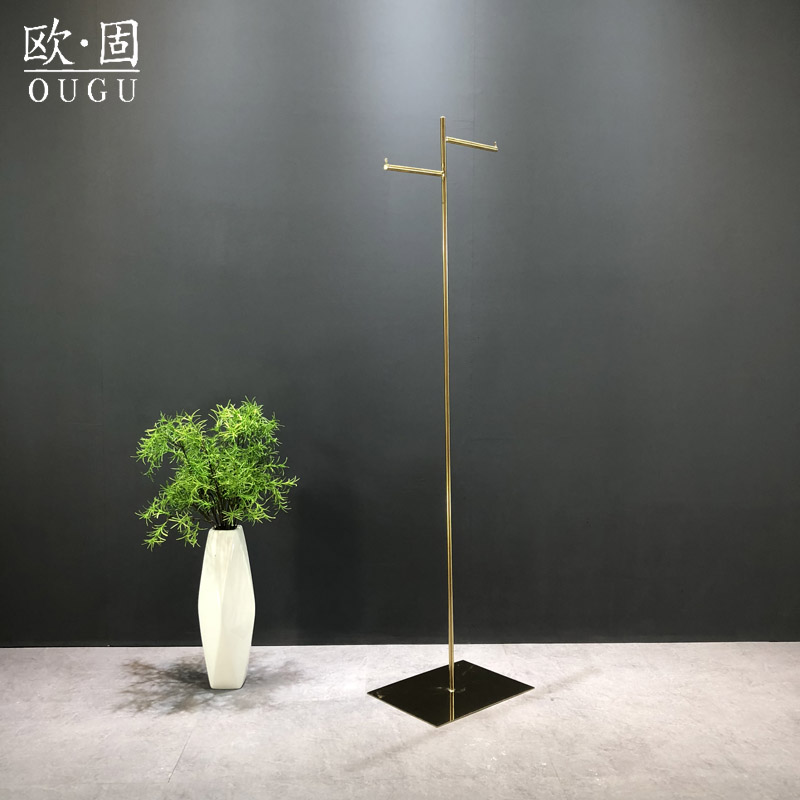 服装店展示架高档拉丝亮光钛金色实心不锈钢落地式衣帽正挂衣架子