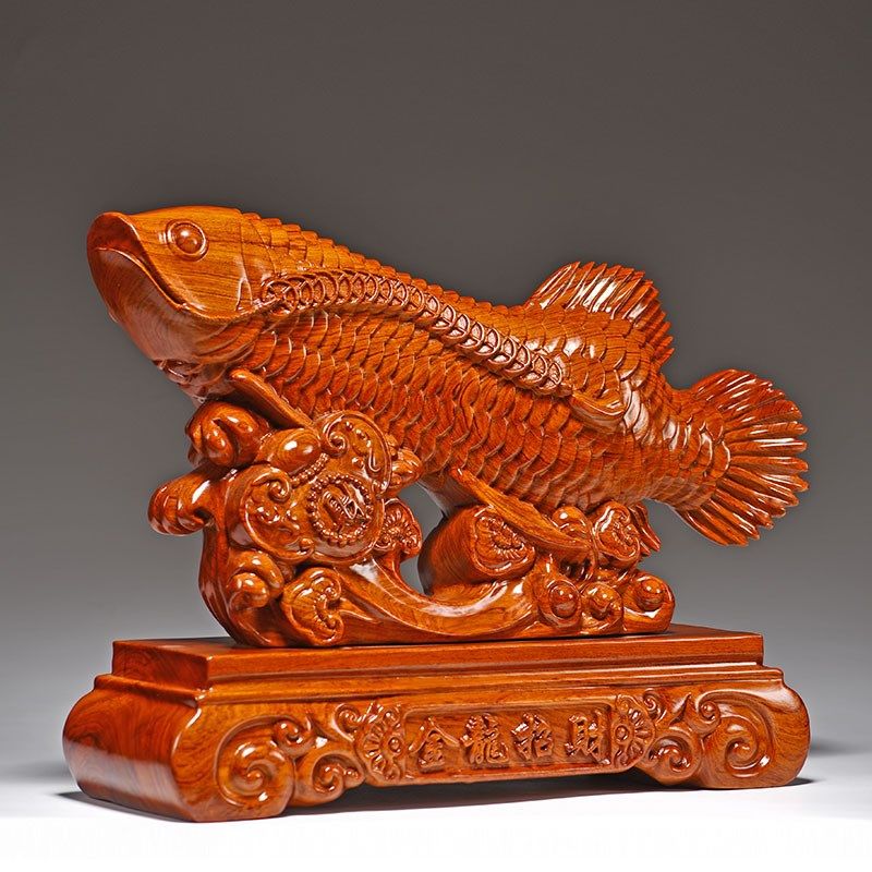 花梨木雕金龙鱼摆件实木工艺品招财鱼客厅办公室装饰店铺开业礼品