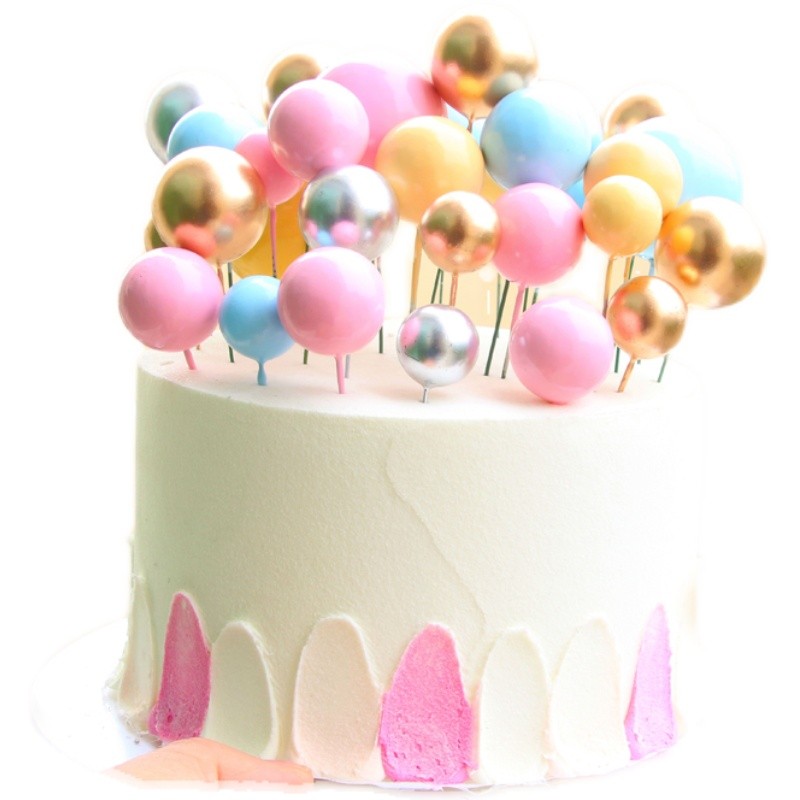 包邮金球银球蛋糕装饰摆件金色小圆球球生日蛋糕装饰插件插牌配件