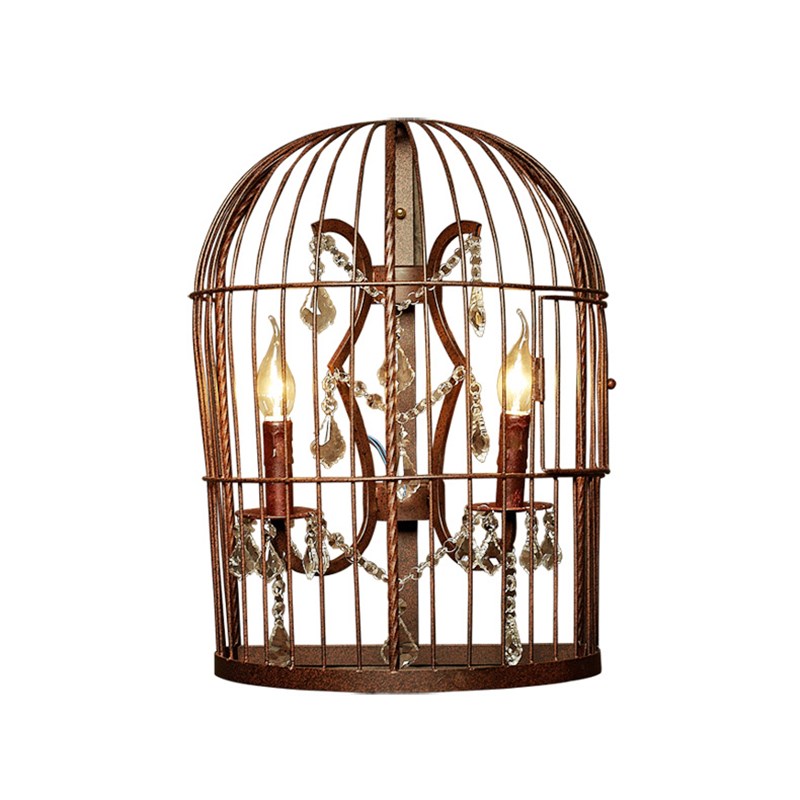 美式乡村田园风格LOFT工业卧室床头酒吧台餐厅灯铁艺鸟笼水晶壁灯