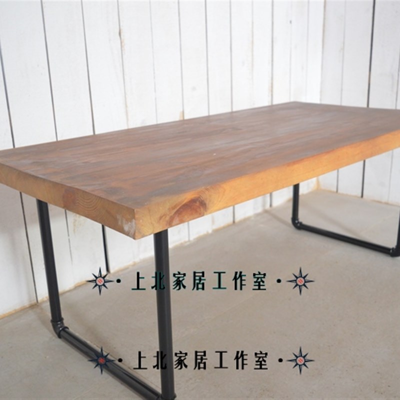 创意铁艺水管餐桌椅咖啡桌复古工业风实木办公桌电脑桌书桌工作台