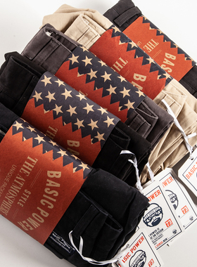 美式休闲宽松小直筒工装裤水洗微弹力锥形长裤男潮纯棉裤子秋咔叽