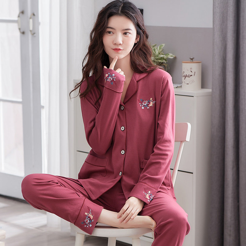 睡衣女春秋纯棉长袖女士秋季中年睡衣/家居服套装