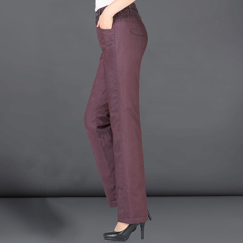 中老年羽绒裤女外穿加厚高腰直筒加大码加肥双面羽绒妈妈保暖棉裤