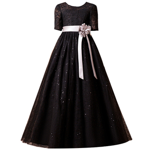 女童新款黑色礼服中大童高档钢琴演出服儿童小提琴演奏乐团指挥服