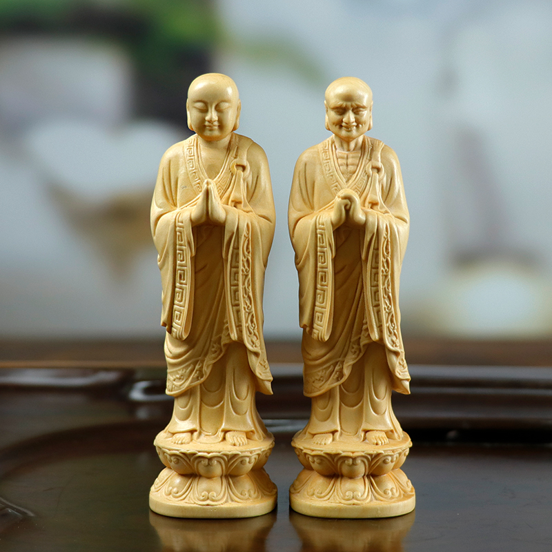黄杨木雕刻迦叶阿傩尊者菩萨佛像家居装饰供奉实木摆件人物手把件