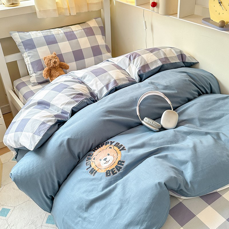学生全棉床上三件套宿舍纯棉被套上下铺床单寝室床笠款单人床专用