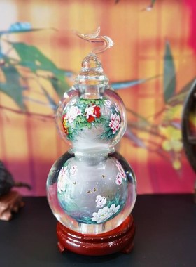 新品匠心独韵内画葫芦桌面摆件玄关博物架子电视柜装饰艺术品牡丹