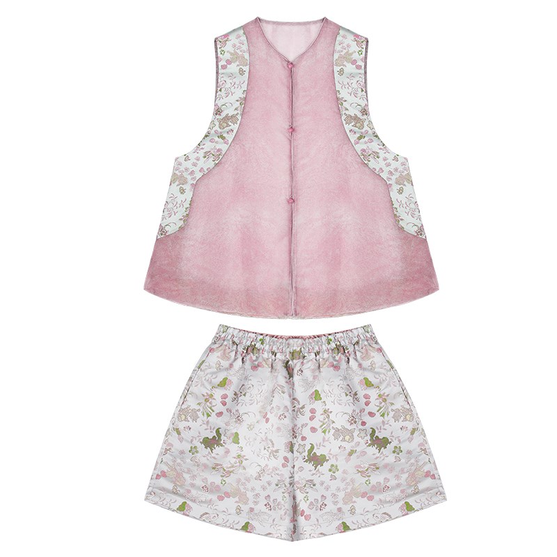 新中式复古轻国风禅意宋锦外套女早秋新款网纱拼接马夹两件套套装