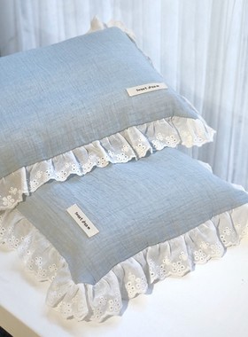 A类绉纱双层纱乳胶枕套纯棉3555单人花边枕头套全棉3050婴儿童