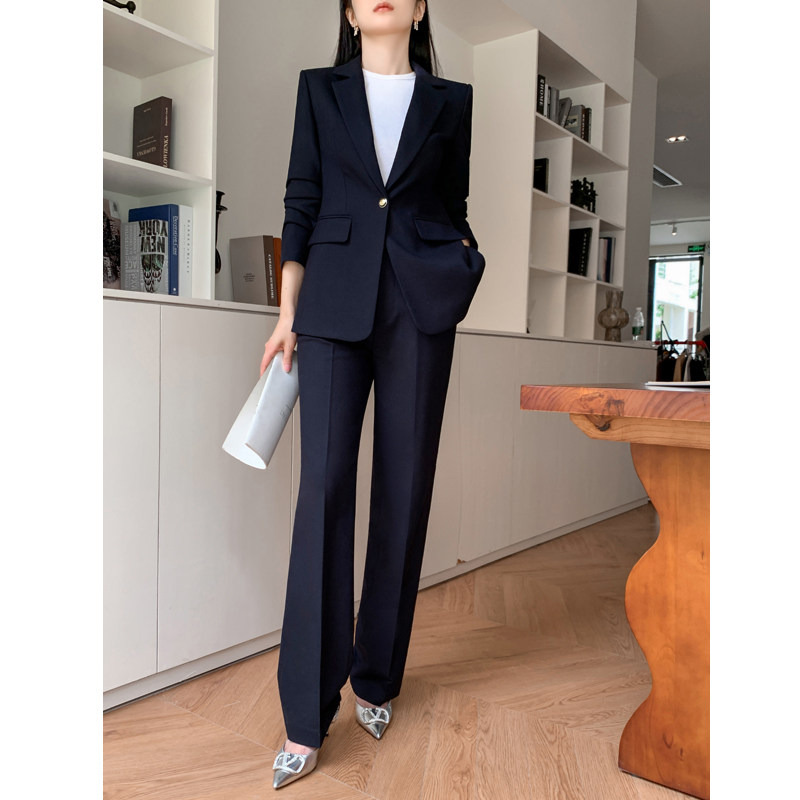 阔腿裤西装套装女高级感2024春秋新款小个子职业正装黑色休闲西服