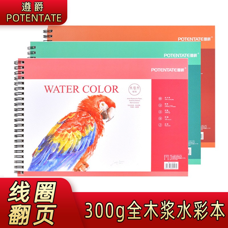 线圈翻页水彩300g本学生用美术专业绘画工具32k16k木浆纸