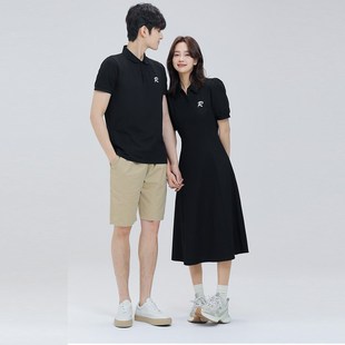 情侣装春夏装2025新款套装法式高级小众polo领连衣裙一裙一衣大码