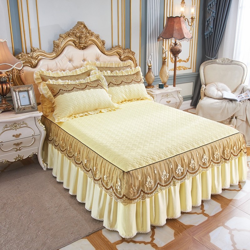 欧式蕾丝纯棉床裙款四件套夹棉加厚床罩1.5m1.8m全棉被套床上用品