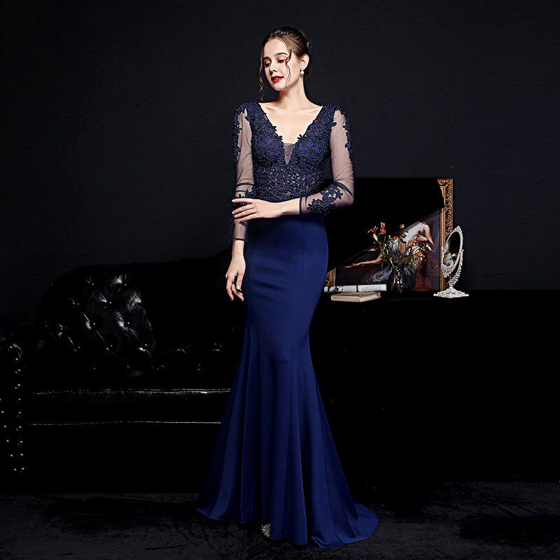 高端敬酒服新娘长款答谢宴鱼尾晚礼服女气质年会主持人舞台连衣裙