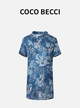 COCO BECCI高端线【那片蓝】100苎麻时尚复古显瘦上衣CFXYB312018
