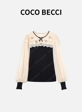 COCO BECCI【钻石星河】法式蕾丝拼接上衣YT24YA140011