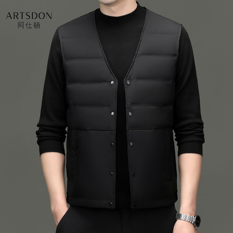 Artsdon/阿仕顿2025年秋冬男士新款时尚休闲轻薄保暖V领羽绒马甲