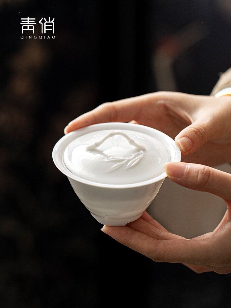 冰种玉瓷薄胎不烫手三才盖碗纯手工泡茶碗高档功夫茶具盖杯敬茶碗