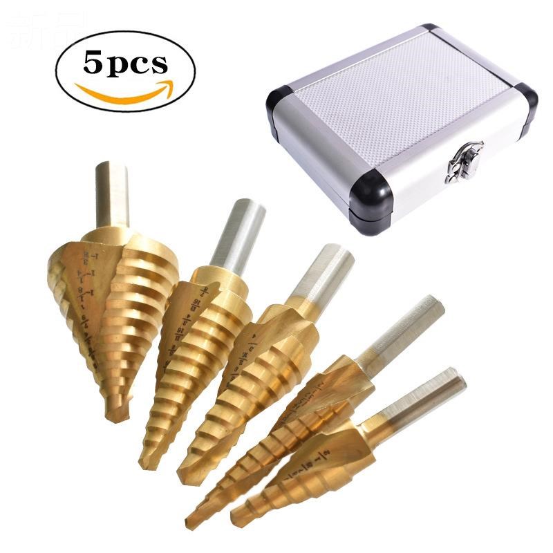 跨境英制螺旋宝塔钻高速钢三角柄镀钛阶梯钻头套T装手电钻扩孔工