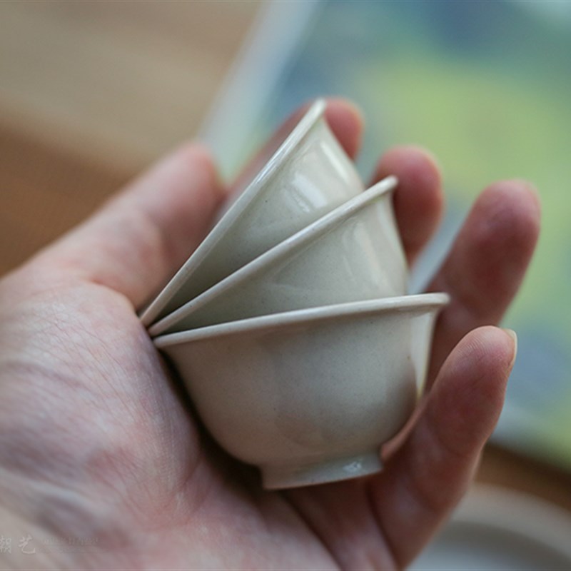潮州工夫茶茶具 开片反口茶杯品茗杯单丛茶M盏 壶承干泡盘手工陶