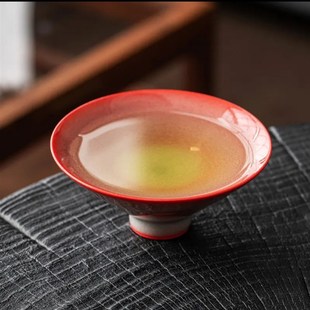 家用茶盏品茗主人杯陶 郑旭东手工红炉点雪斗笠s青瓷茶杯茶具中式