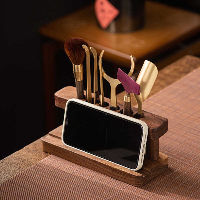 胡桃木茶道架子茶道m六君子套装茶刀茶夹茶刷泡茶工具功夫茶具配