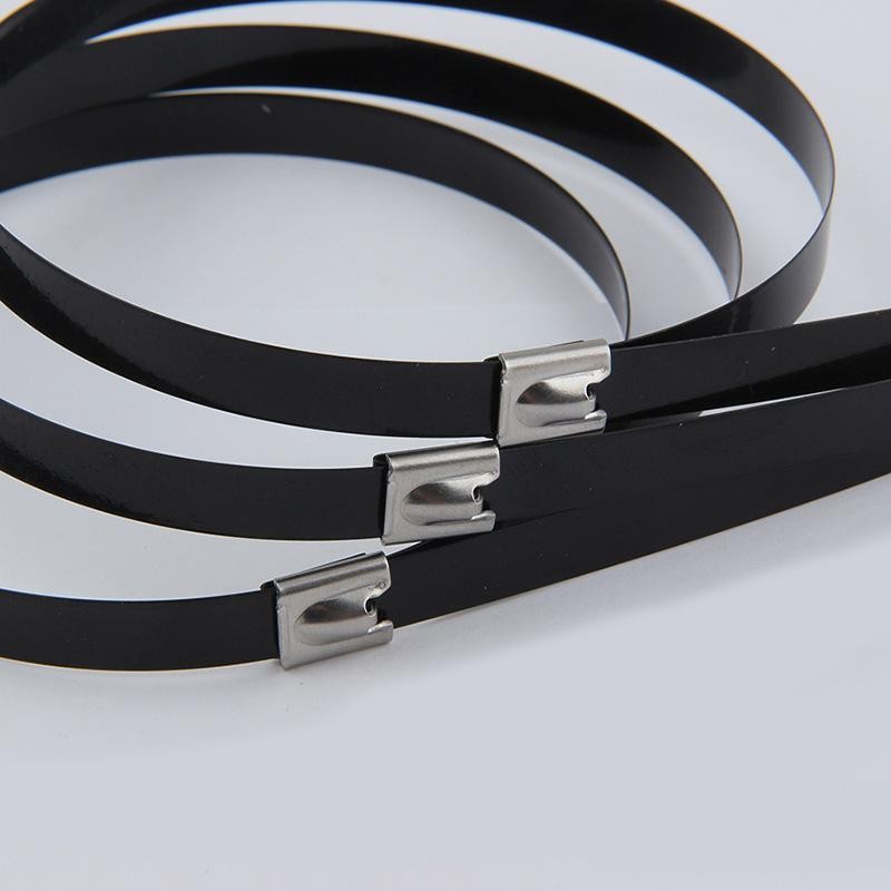 喷塑不锈钢扎带304刚扎带4.6*250Emm包塑铁扎带耐高温工地通讯自