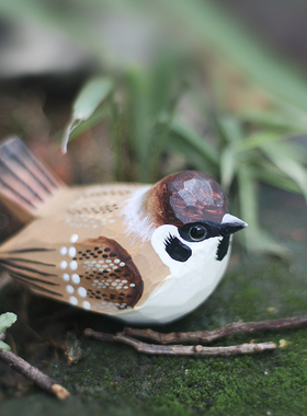 鹿妖商店c 肥啾鸟 木雕小鸟 麻雀 家雀 手工实木桌面摆件 小胖鸟