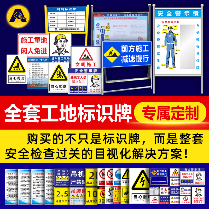 建筑五牌一图工地安全标识牌围挡施工警示牌晴雨表八大员岗位职G