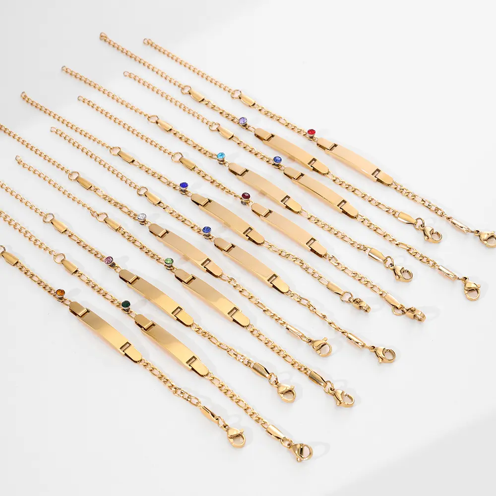 独立站新款少儿手链项链名字刻字12生辰石 亲情纪念礼物饰品