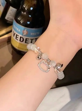 同款猫猫爱心铃铛手链女手工串珠闺蜜手环送女友礼物
