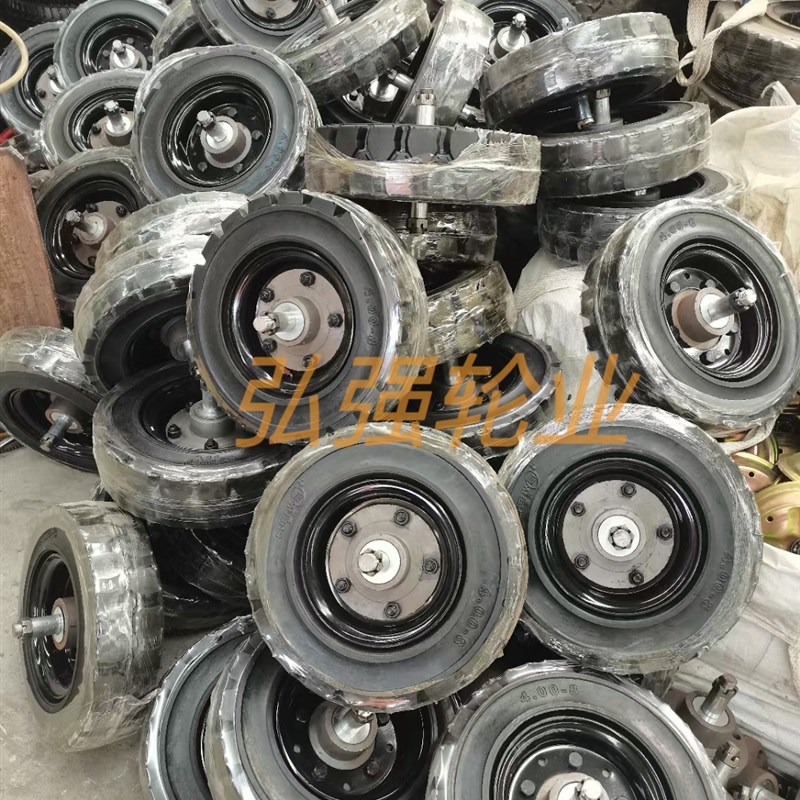 500-8重型实心轮带单轮葫芦头650-1B0充气轮胎带轴400-8打气轮600