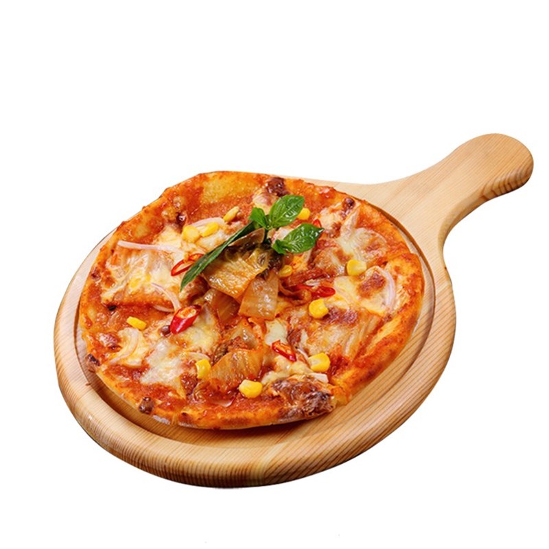 无漆法式披萨竹木板必胜客t托盘实木圆形餐具松木橡木牛排餐盘木