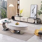 伸式 板极简圆形拉轻奢岩现代椭别墅家用客厅高端茶几意电视柜组合