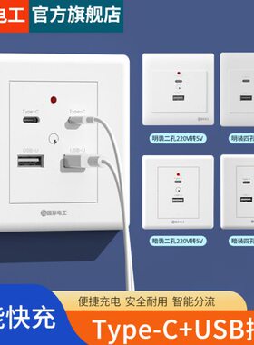 二36V4位孔USB插座转充电220USB2个四伏86型明装工地手机5孔V面板