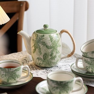 咖啡杯茶壶j陶瓷杯碟花茶温水壶釉下釉家用客厅简约奢华套装 欧式