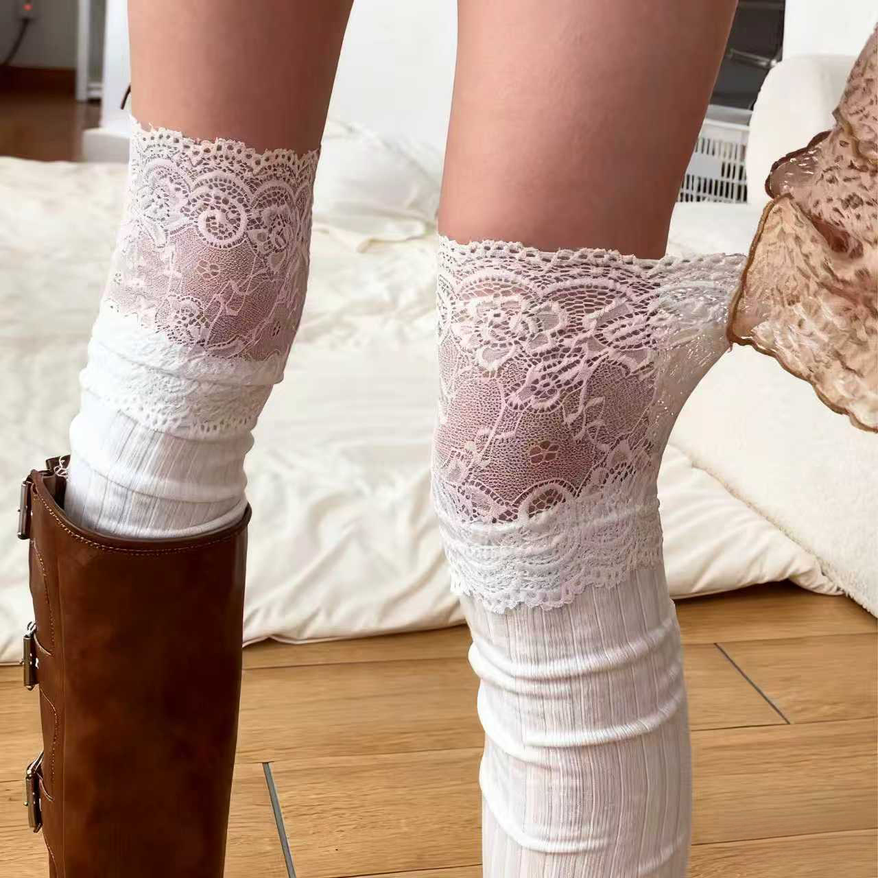 蕾丝花边小腿袜子女夏季长袜配靴子白色过膝袜jk黑色长筒袜女秋冬,女士内衣/男士内衣/家居服,中筒袜,淘宝优惠券,粉丝福利购,淘宝优惠卷