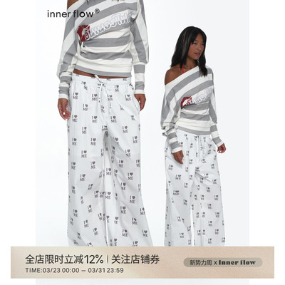 INNERFLOW自然朦胧系列 设计感100%棉印花长裤宽松休闲裤裤子春季