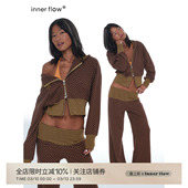 短款 长袖 波点撞条纹上衣 休闲裤 INNERFLOW复古可可 两件套装 春季