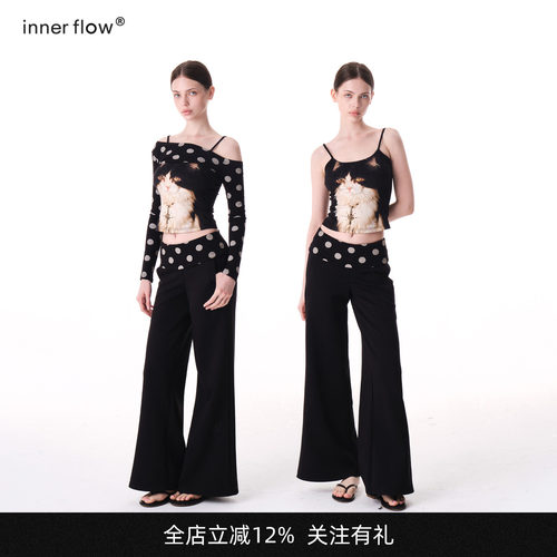 INNERFLOW秋季波点外搭+猫咪吊带+黑色波点长裤设计感三件套套装