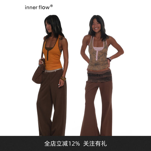 INNERFLOW野性甜心 高弹撞色豹纹拼粉色假两件挂脖遮副乳背心