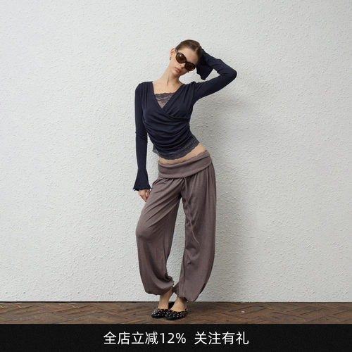 INNERFLOW【绝美私服】秋季三色蕾丝拼接显瘦宽松羊毛打底t恤上衣