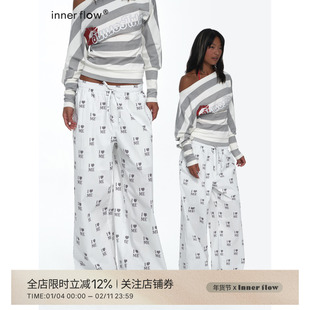 INNERFLOW自然朦胧系列 设计感100%棉印花长裤宽松休闲裤裤子