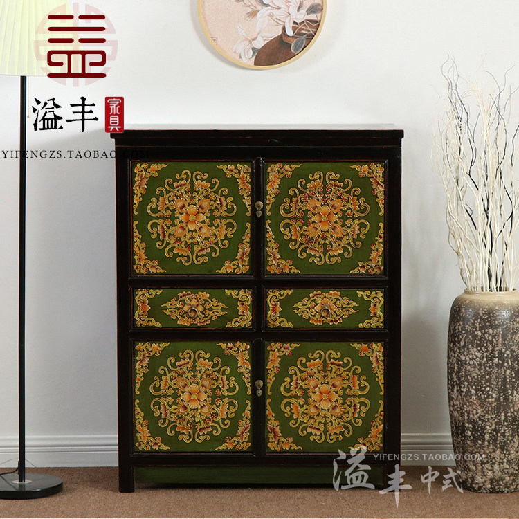 现代新中式仿古彩绘玄关柜柜手绘复古储物西藏餐边柜